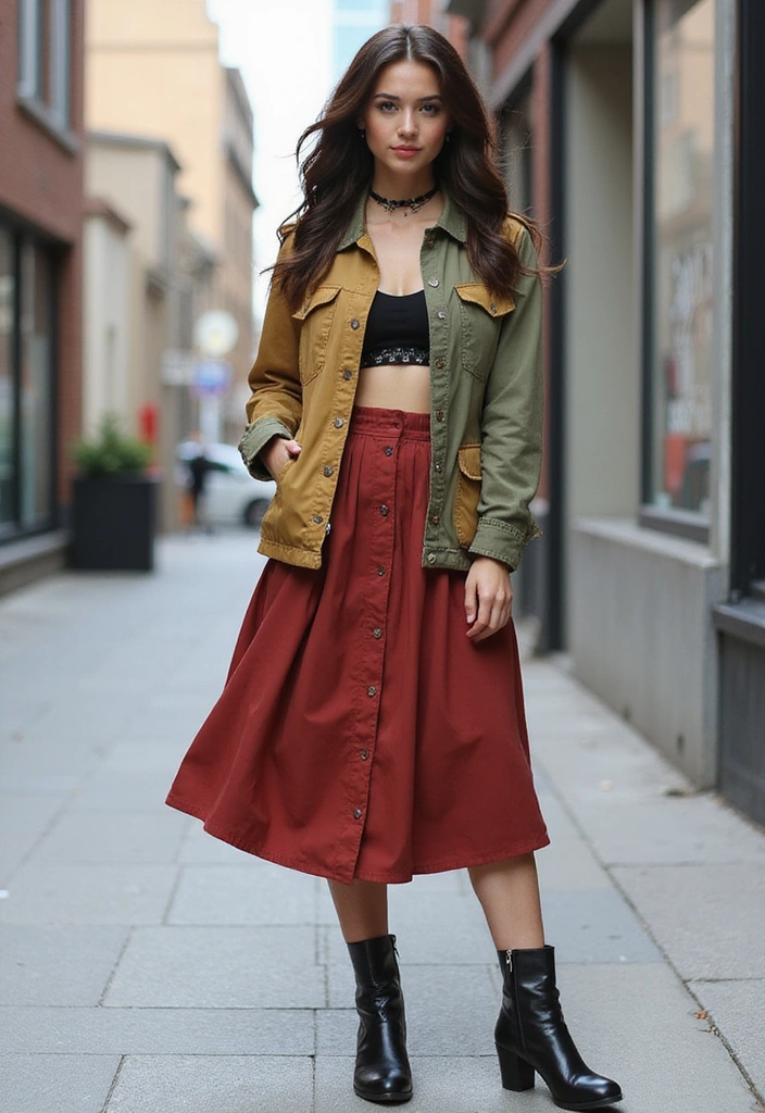 18 Essential Spring Outfits for 2025 That You Need in Your Closet! - 12. Colorful Utility Jacket with a Midi Skirt