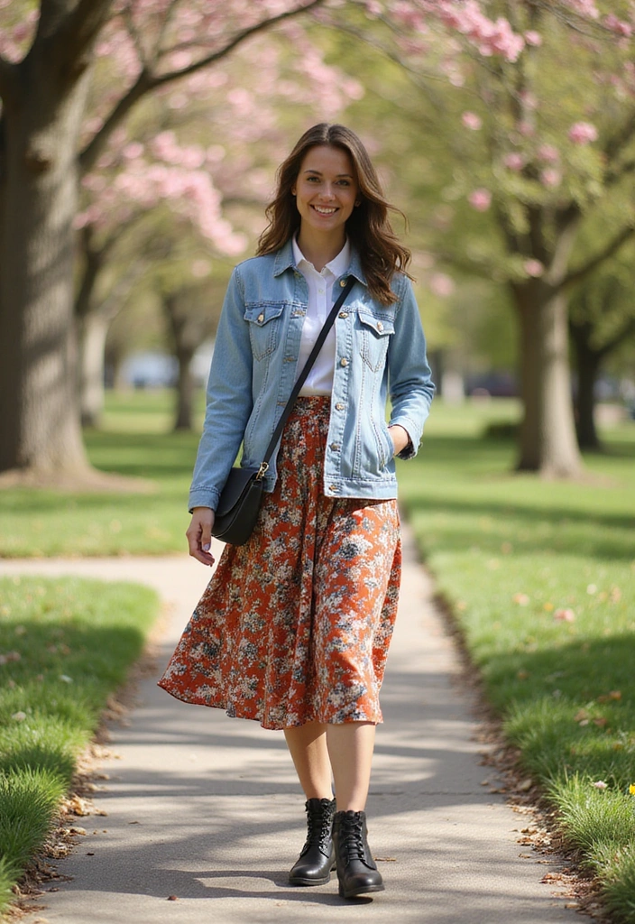 18 Essential Spring Outfits for 2025 That You Need in Your Closet! - 3. Denim Jacket with Floral Skirt