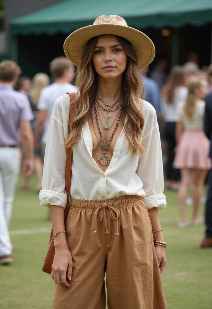 Wimbledon Fashion: 15 Elegant Outfit Ideas for Women to Wear Courtside in 2025 - 12. Bohemian Style with Flowy Pants