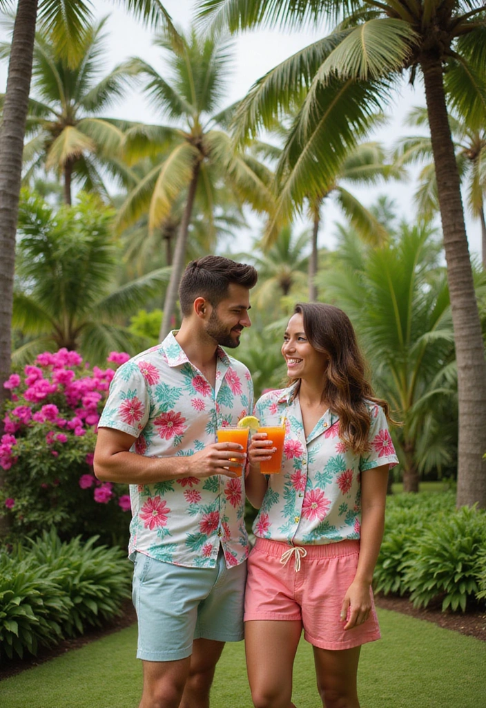 13 Matching Summer Outfits for Couples That Are Chic and Effortless! - 1. Matching Hawaiian Shirts and Shorts